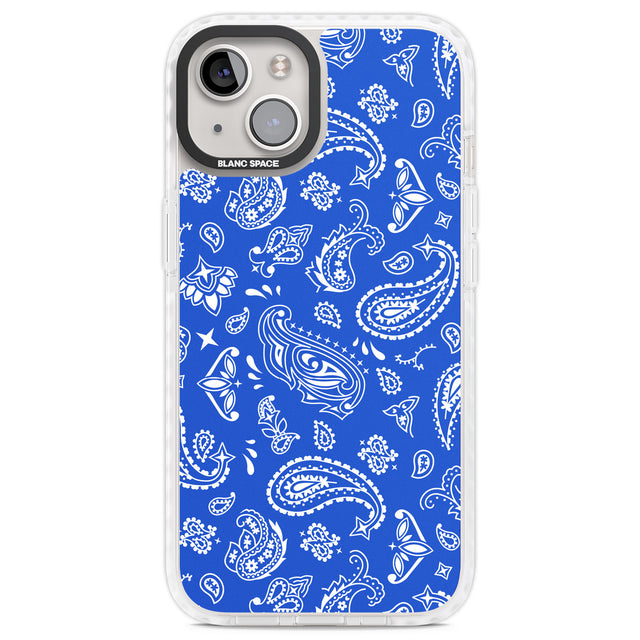 Blue Bandana Clear Impact Phone Case for iPhone 13, iPhone 14, iPhone 15