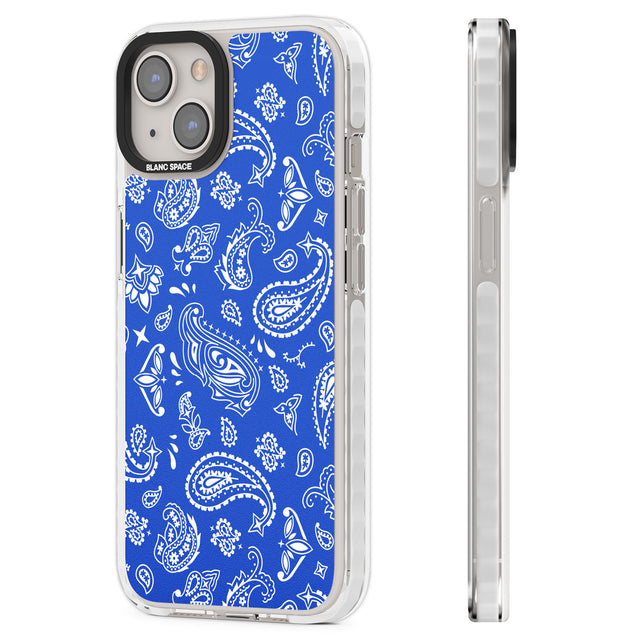 Blue Bandana Clear Impact Phone Case for iPhone 13, iPhone 14, iPhone 15