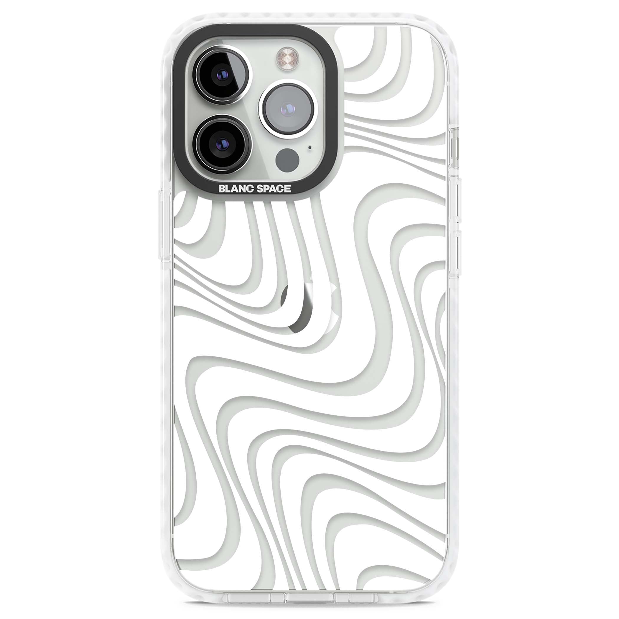 White Abstract Waves abstract iPhone case featuring flowing grey wave pattern on clear background | Clear Impact case for iPhone 13 Pro, iPhone 14 Pro, iPhone 15 Pro