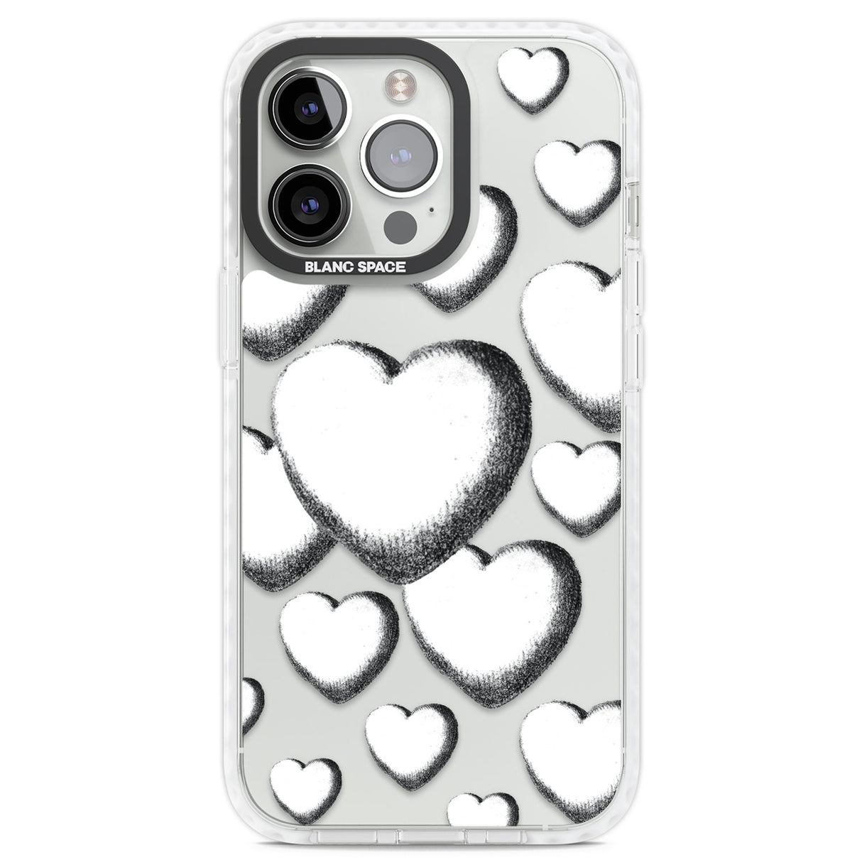 Hand-Drawn Hearts Clear Impact Phone Case for iPhone 13 Pro, iPhone 14 Pro, iPhone 15 Pro