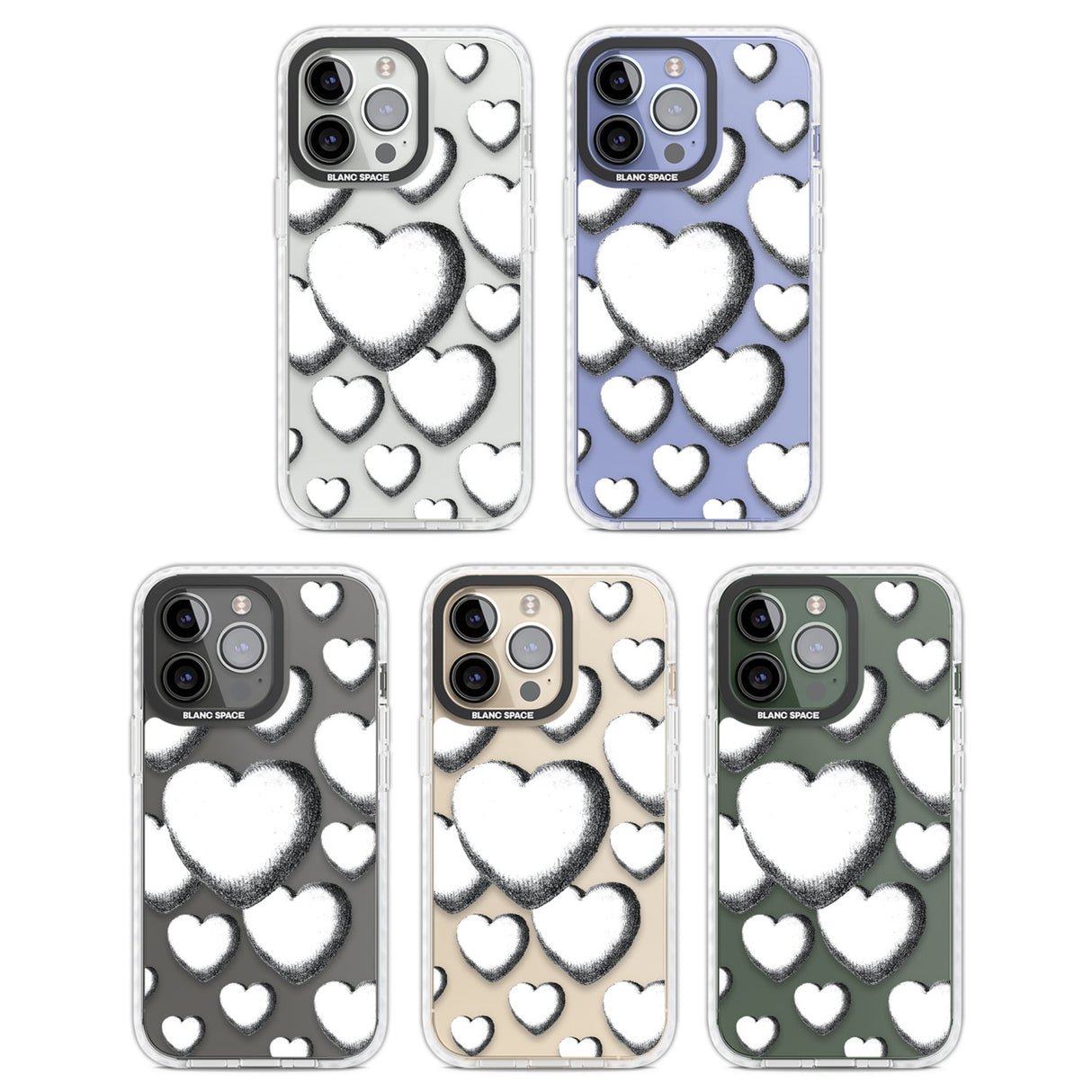 Hand-Drawn Hearts Clear Impact Phone Case for iPhone 13 Pro, iPhone 14 Pro, iPhone 15 Pro