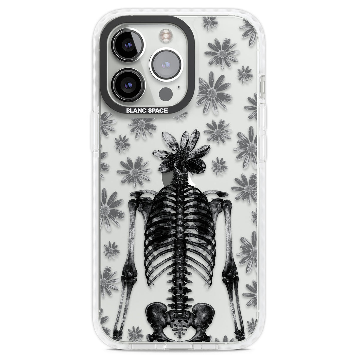 Skeleton Flower Clear Impact Phone Case for iPhone 13 Pro, iPhone 14 Pro, iPhone 15 Pro