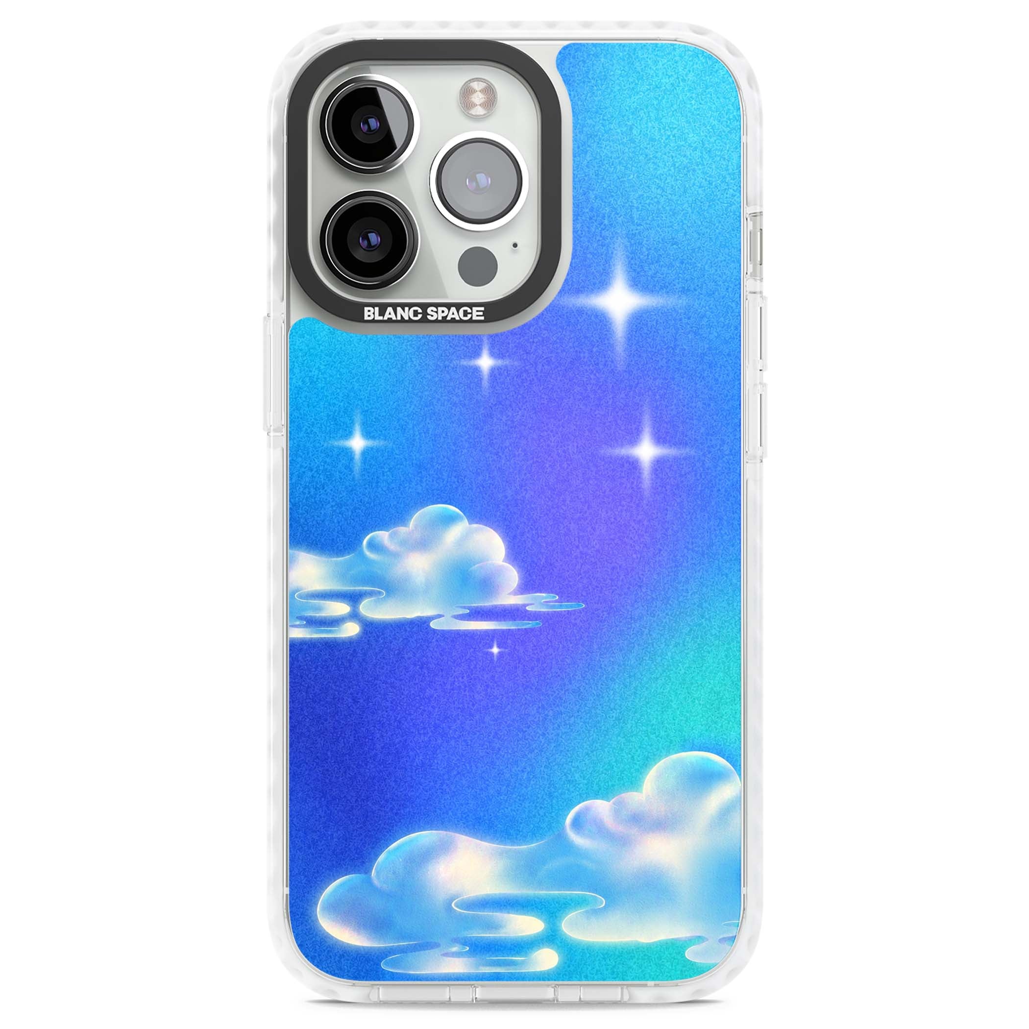 Aurora celestial iPhone case featuring dreamy iridescent clouds, sparkling stars and pastel blue purple sky | Clear Impact case for iPhone 13 Pro, iPhone 14 Pro, iPhone 15 Pro