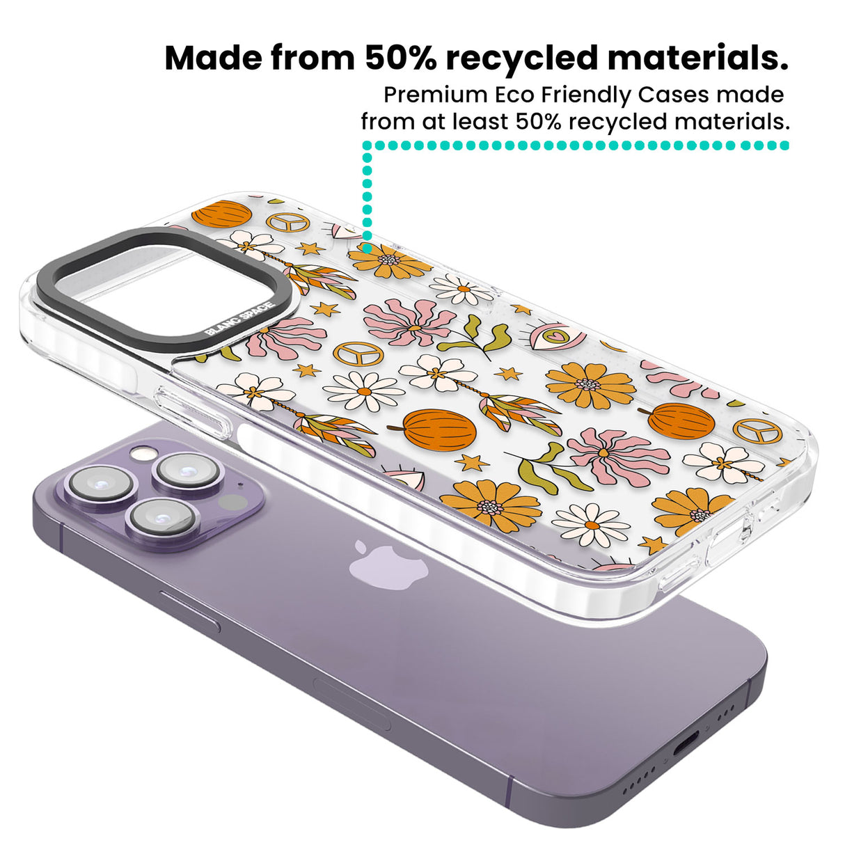 Retro Boho Fall Floral Clear Impact Phone Case for iPhone 13 Pro, iPhone 14 Pro, iPhone 15 Pro