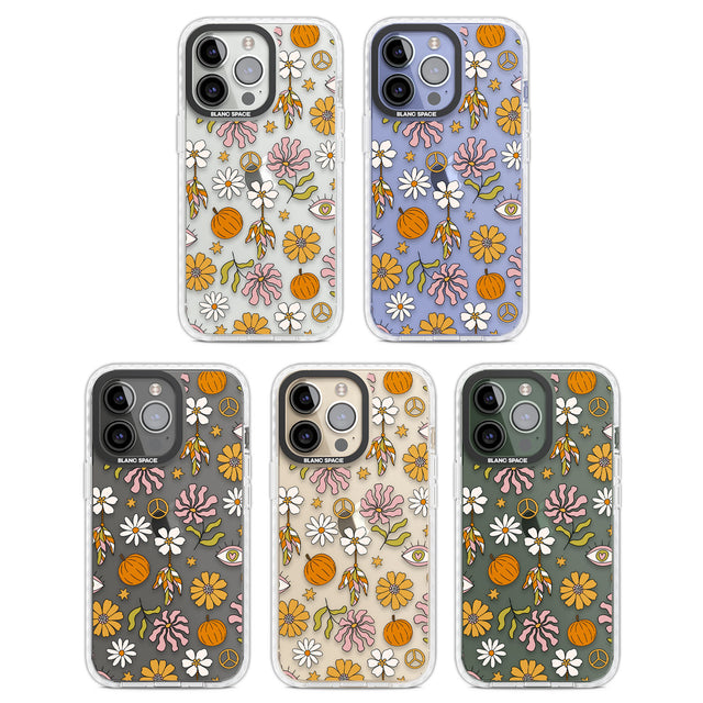 Retro Boho Fall Floral Clear Impact Phone Case for iPhone 13 Pro, iPhone 14 Pro, iPhone 15 Pro