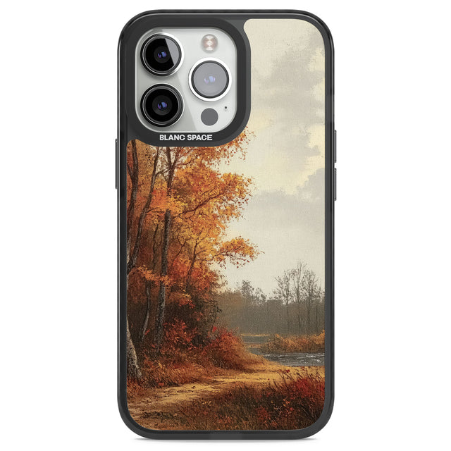 Vintage Autumn Oil Painting Black Impact Phone Case for iPhone 13 Pro, iPhone 14 Pro, iPhone 15 Pro