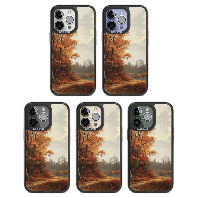 Vintage Autumn Oil Painting Black Impact Phone Case for iPhone 13 Pro, iPhone 14 Pro, iPhone 15 Pro