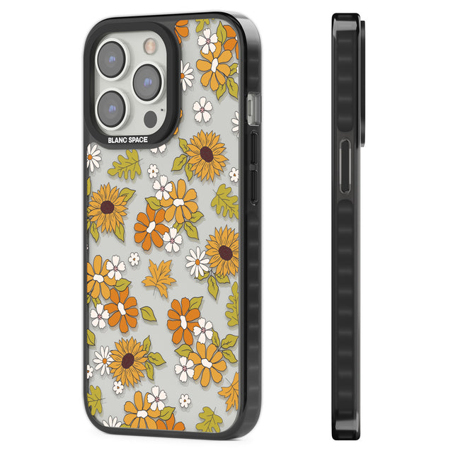 Boho Sunflowers Black Impact Phone Case for iPhone 13 Pro, iPhone 14 Pro, iPhone 15 Pro