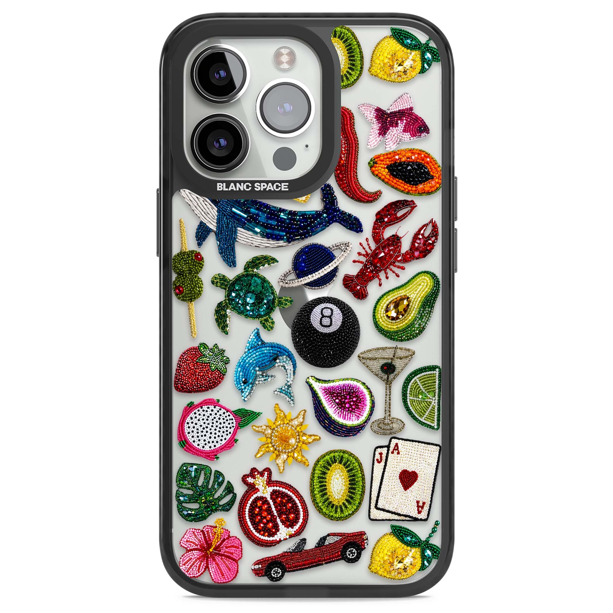 Beaded Mix cute iPhone case | Black Impact case for iPhone 13 Pro, iPhone 14 Pro, iPhone 15 Pro