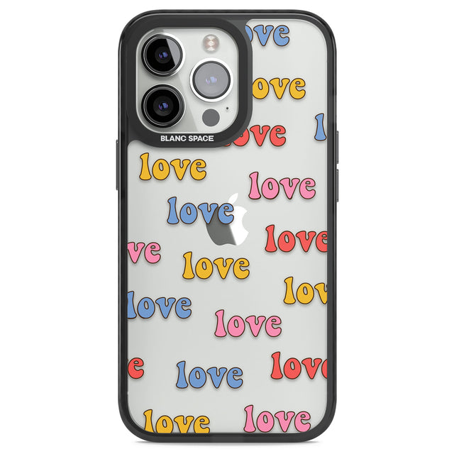 Love Pattern Black Impact Phone Case for iPhone 13 Pro, iPhone 14 Pro, iPhone 15 Pro