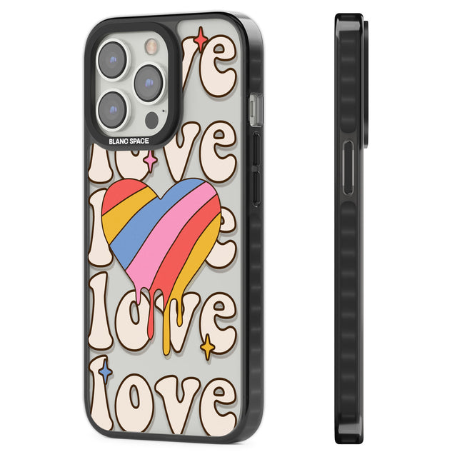 Groovy Love Black Impact Phone Case for iPhone 13 Pro, iPhone 14 Pro, iPhone 15 Pro