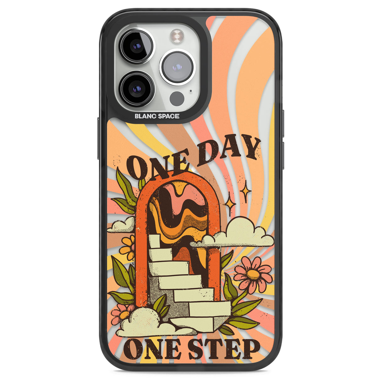 One Day One Step Black Impact Phone Case for iPhone 13 Pro, iPhone 14 Pro, iPhone 15 Pro