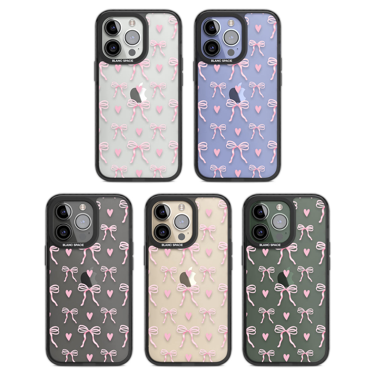 Pink Bows & Hearts Black Impact Phone Case for iPhone 13 Pro, iPhone 14 Pro, iPhone 15 Pro