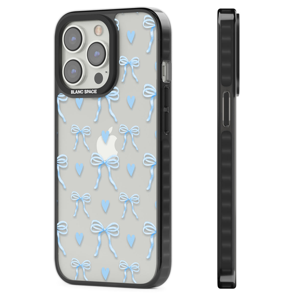 Blue Bows & Hearts Black Impact Phone Case for iPhone 13 Pro, iPhone 14 Pro, iPhone 15 Pro
