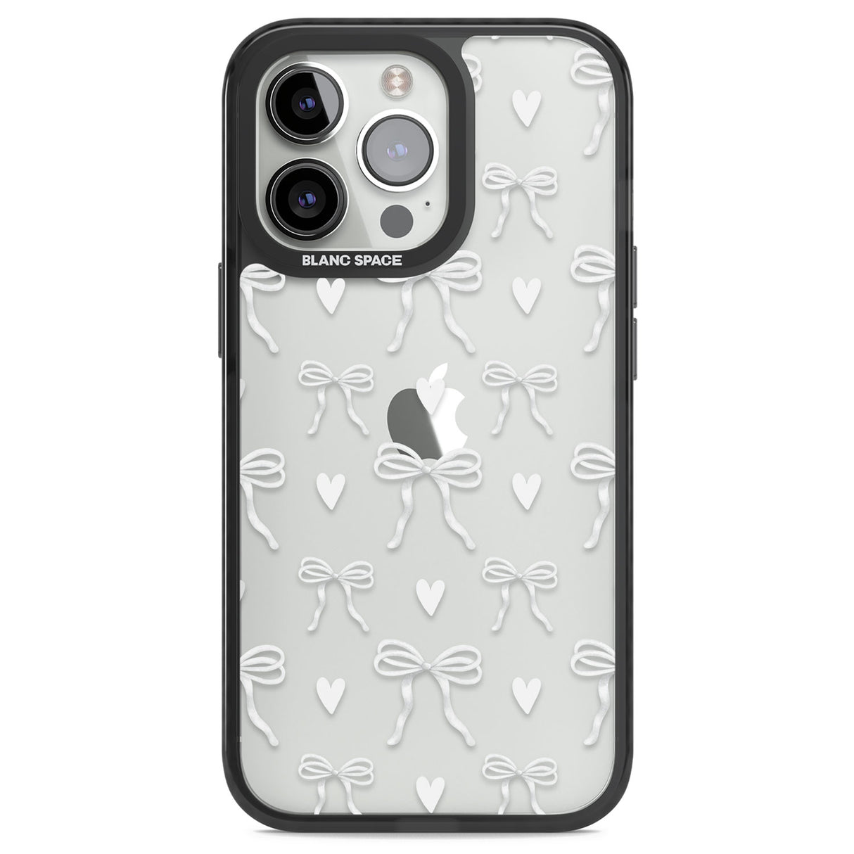 White Bows & Hearts Black Impact Phone Case for iPhone 13 Pro, iPhone 14 Pro, iPhone 15 Pro