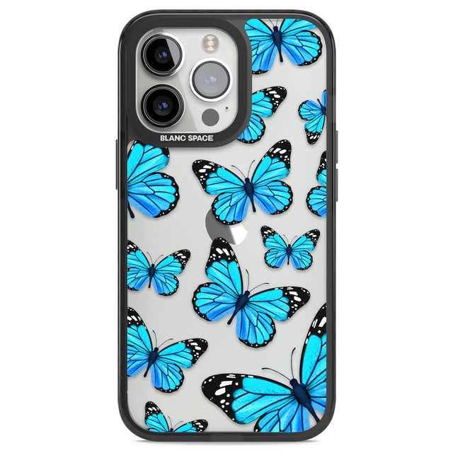 Blue Butterflies Black Impact Phone Case for iPhone 13 Pro, iPhone 14 Pro, iPhone 15 Pro