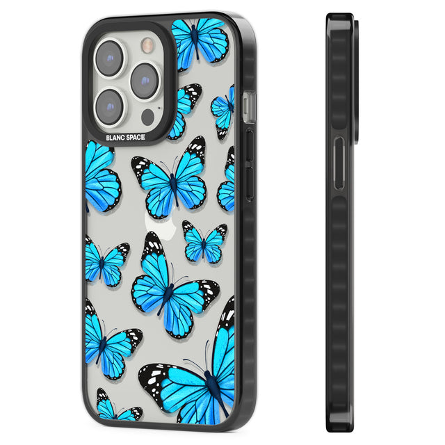 Blue Butterflies Black Impact Phone Case for iPhone 13 Pro, iPhone 14 Pro, iPhone 15 Pro