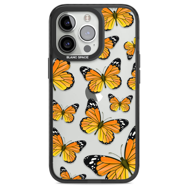 Sun-Yellow Butterflies Black Impact Phone Case for iPhone 13 Pro, iPhone 14 Pro, iPhone 15 Pro