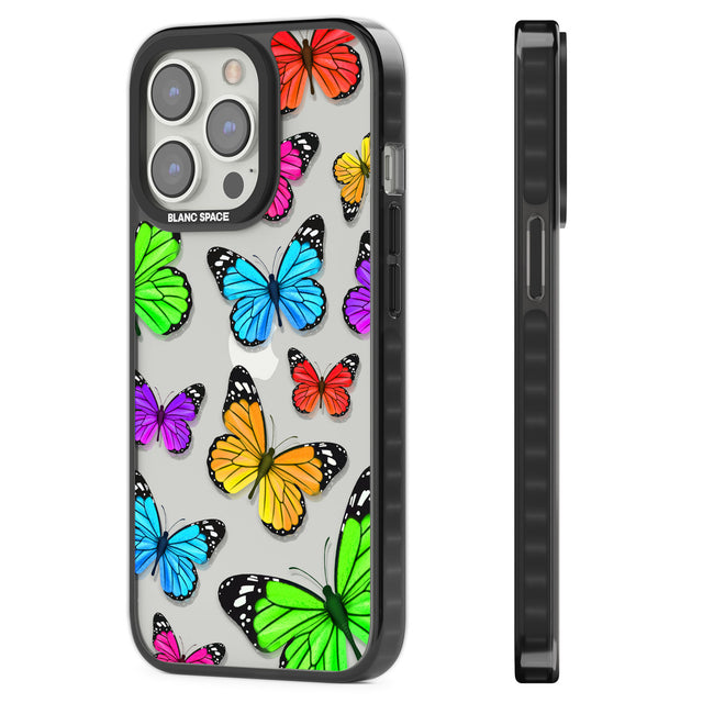 Vibrant Butterflies Black Impact Phone Case for iPhone 13 Pro, iPhone 14 Pro, iPhone 15 Pro