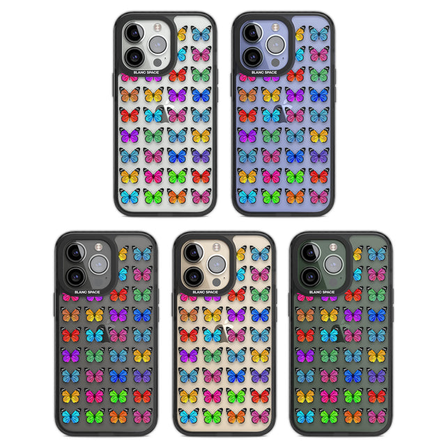 Colourful Butterfly Pattern Black Impact Phone Case for iPhone 13 Pro, iPhone 14 Pro, iPhone 15 Pro