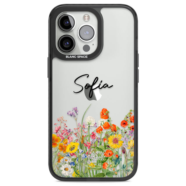 Personalised Summer Wildflowers Black Impact Phone Case for iPhone 13 Pro, iPhone 14 Pro, iPhone 15 Pro