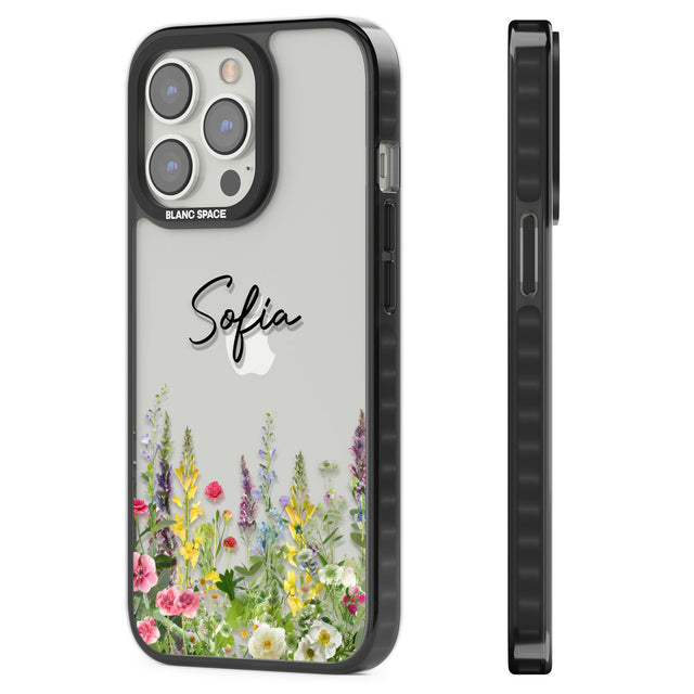 Personalised Garden Wildfowers Black Impact Phone Case for iPhone 13 Pro, iPhone 14 Pro, iPhone 15 Pro