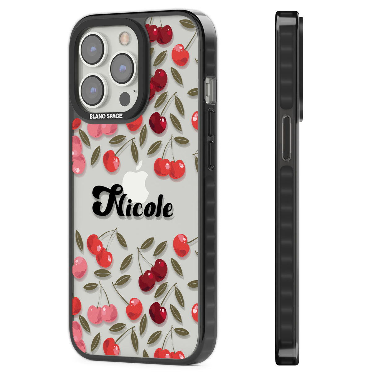 Personalised Cherry Pattern Black Impact Phone Case for iPhone 13 Pro, iPhone 14 Pro, iPhone 15 Pro