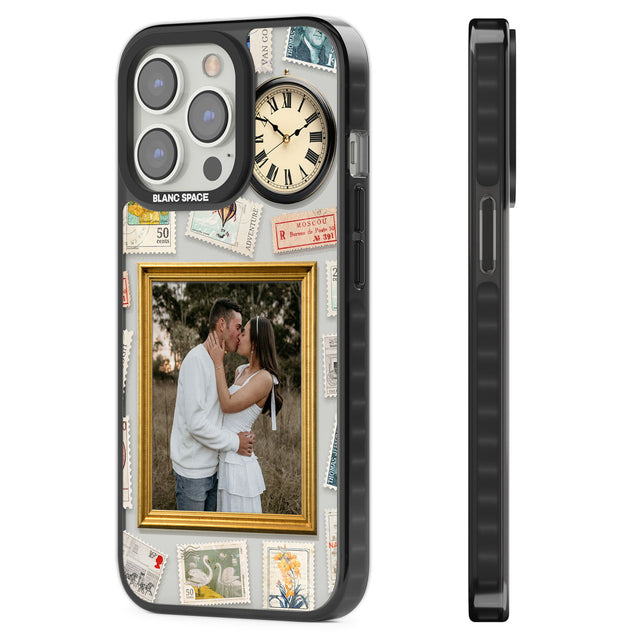 Personalised Vintage Photo Frame Collage Black Impact Phone Case for iPhone 13 Pro, iPhone 14 Pro, iPhone 15 Pro