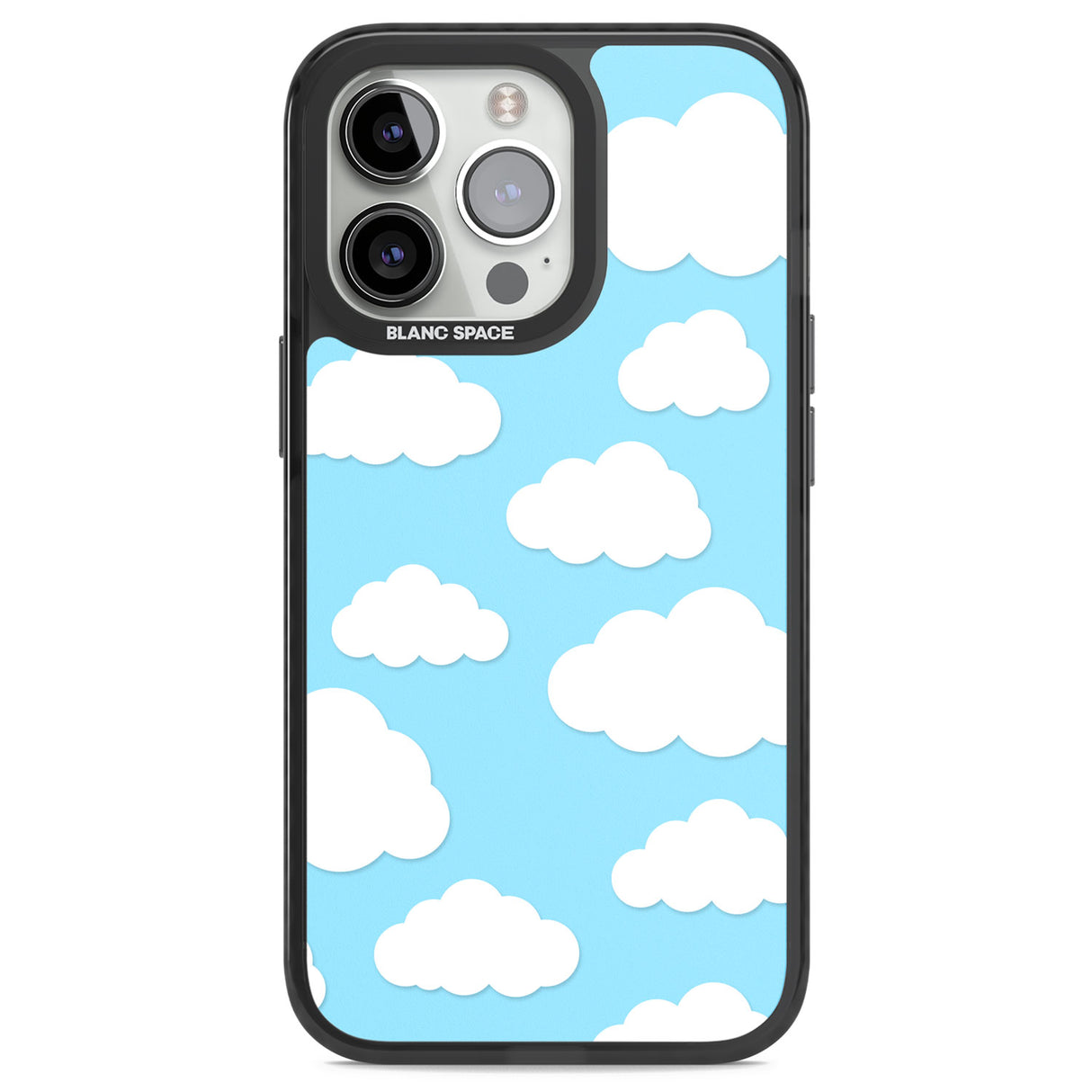 Blue Sky & Clouds Pattern Black Impact Phone Case for iPhone 13 Pro, iPhone 14 Pro, iPhone 15 Pro