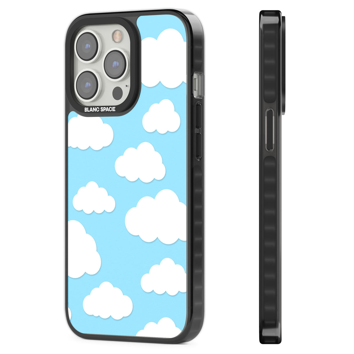 Blue Sky & Clouds Pattern Black Impact Phone Case for iPhone 13 Pro, iPhone 14 Pro, iPhone 15 Pro