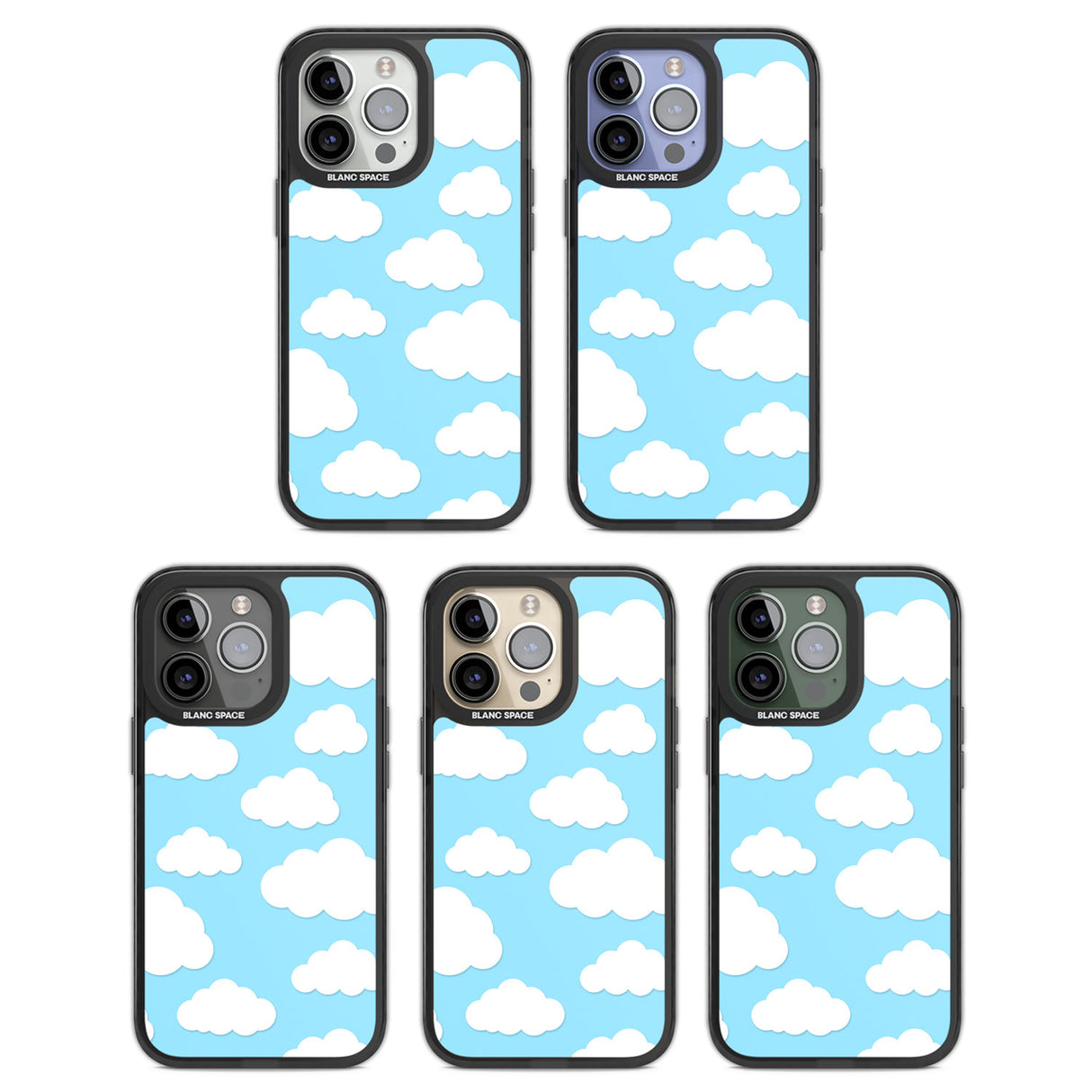 Blue Sky & Clouds Pattern Black Impact Phone Case for iPhone 13 Pro, iPhone 14 Pro, iPhone 15 Pro