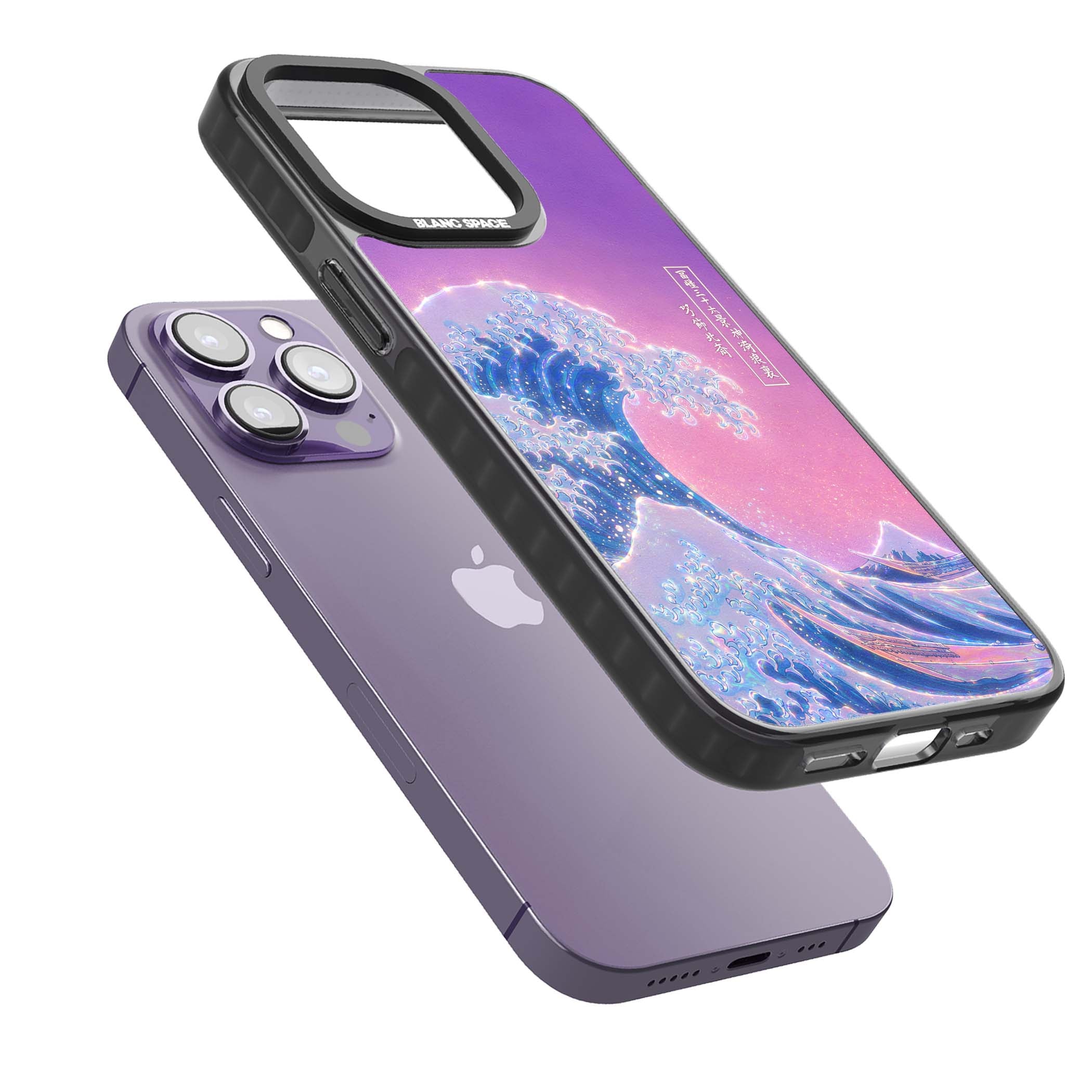 The Great Opal Wave Japanese iPhone case featuring Hokusai's great wave in iridescent pastels with lilac sky and Mou | Black Impact case for iPhone 13 Pro, iPhone 14 Pro, iPhone 15 Pro
