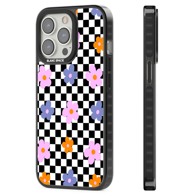 Checkered Blossom Black Impact Phone Case for iPhone 13 Pro, iPhone 14 Pro, iPhone 15 Pro