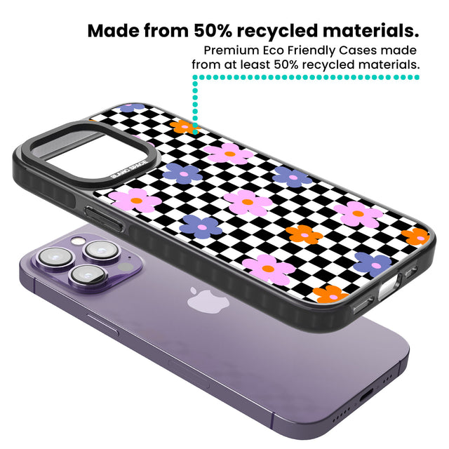 Checkered Blossom Black Impact Phone Case for iPhone 13 Pro, iPhone 14 Pro, iPhone 15 Pro