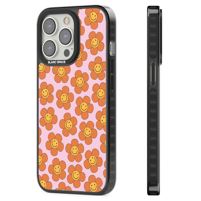 Floral Smiles Black Impact Phone Case for iPhone 13 Pro, iPhone 14 Pro, iPhone 15 Pro