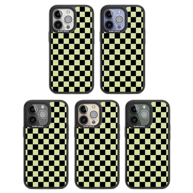 Black & Lime Check Black Impact Phone Case for iPhone 13 Pro, iPhone 14 Pro, iPhone 15 Pro
