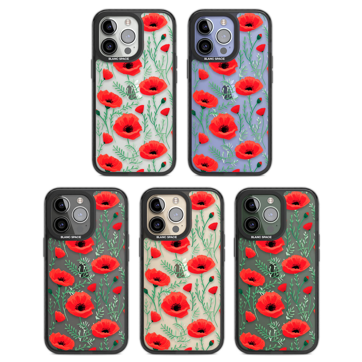 Poppy Garden Black Impact Phone Case for iPhone 13 Pro, iPhone 14 Pro, iPhone 15 Pro