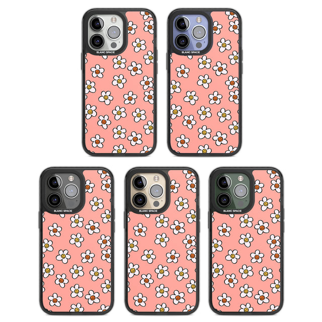 Peachy Daisy Smiles Black Impact Phone Case for iPhone 13 Pro, iPhone 14 Pro, iPhone 15 Pro