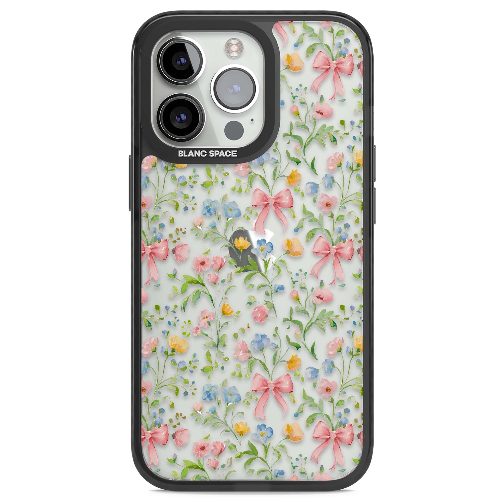 Ribbons & Wildflowers cottagecore iPhone case featuring watercolor wildflowers, pink satin bows, and delicate spring blooms o | Black Impact case for iPhone 13 Pro, iPhone 14 Pro, iPhone 15 Pro