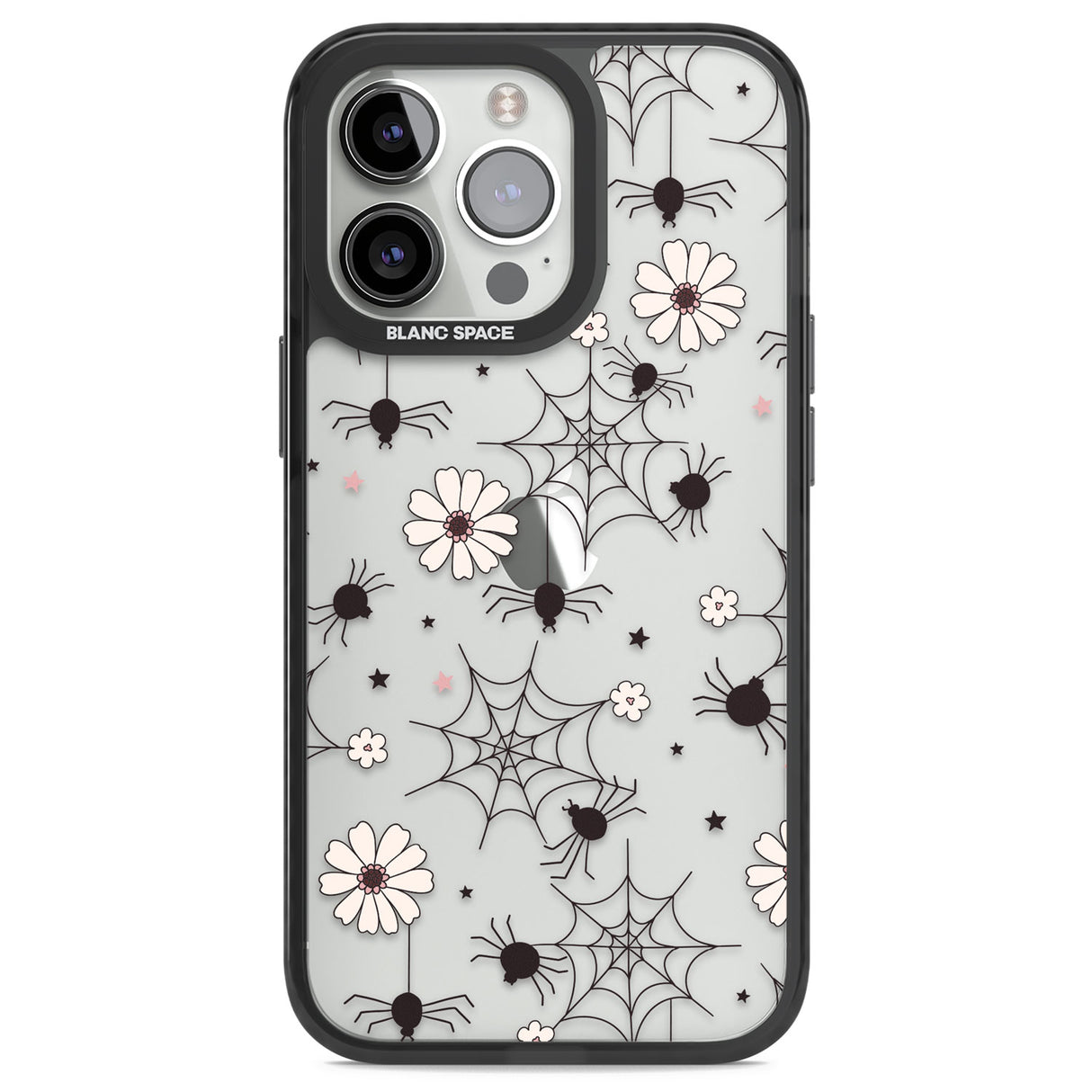 Spiders and Flowers Pattern Black Impact Phone Case for iPhone 13 Pro, iPhone 14 Pro, iPhone 15 Pro