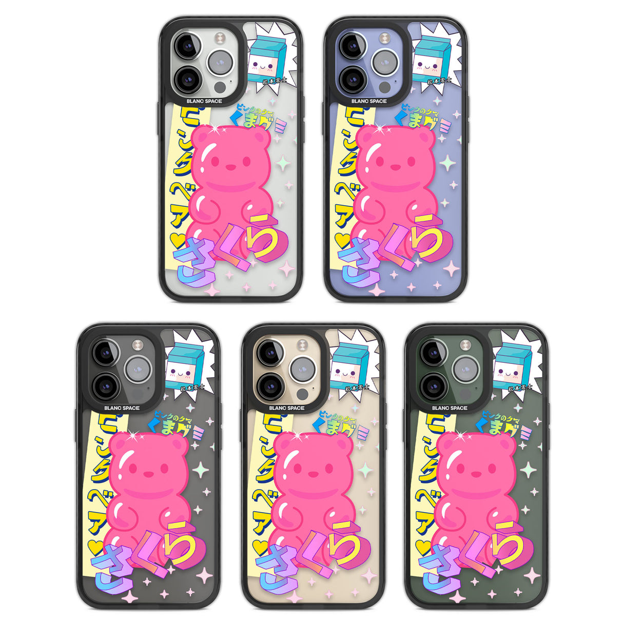 Kawaii Pink Bear Collage Black Impact Phone Case for iPhone 13 Pro, iPhone 14 Pro, iPhone 15 Pro