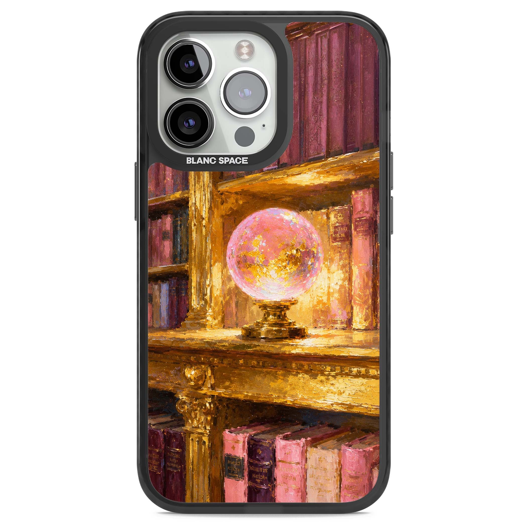 Gilded Library dark academia iPhone case featuring an oil painted crystal ball on a gilded library shelf with vintage | Black Impact case for iPhone 13 Pro, iPhone 14 Pro, iPhone 15 Pro