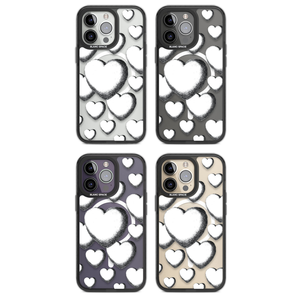 Hand-Drawn Hearts Magsafe Black Impact Phone Case for iPhone 13 Pro, iPhone 14 Pro, iPhone 15 Pro