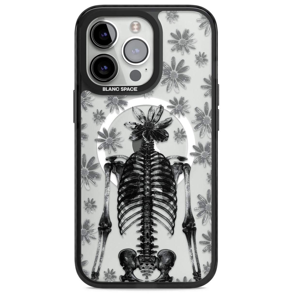 Skeleton Flower Magsafe Black Impact Phone Case for iPhone 13 Pro, iPhone 14 Pro, iPhone 15 Pro