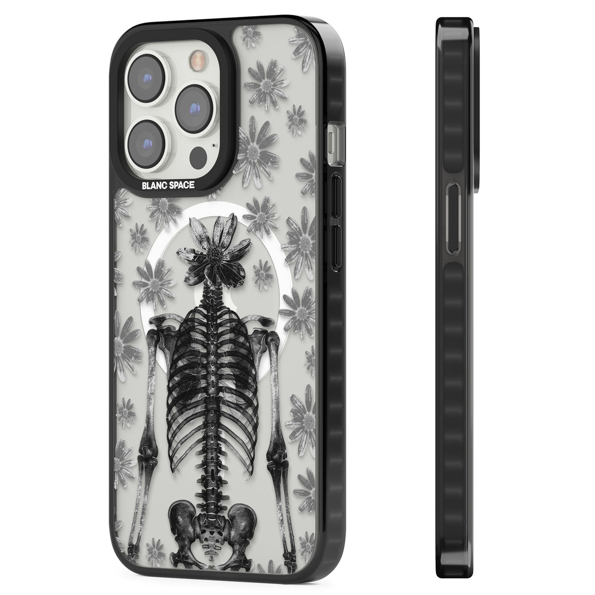 Skeleton Flower Magsafe Black Impact Phone Case for iPhone 13 Pro, iPhone 14 Pro, iPhone 15 Pro