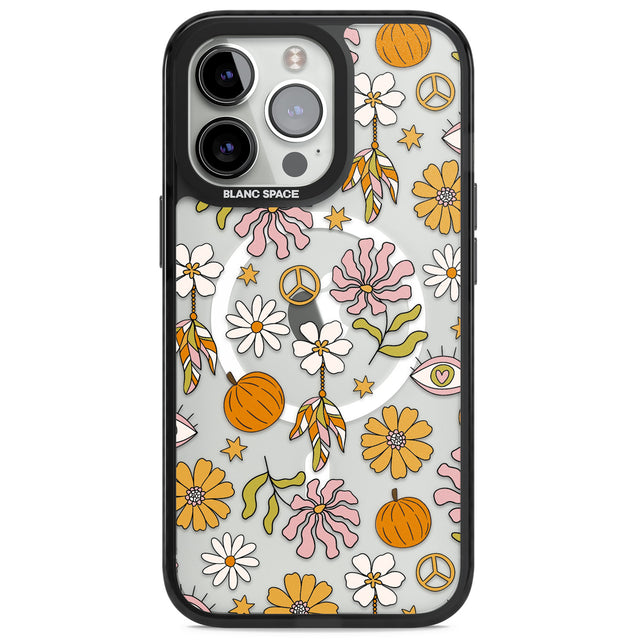 Retro Boho Fall Floral Magsafe Black Impact Phone Case for iPhone 13 Pro, iPhone 14 Pro, iPhone 15 Pro