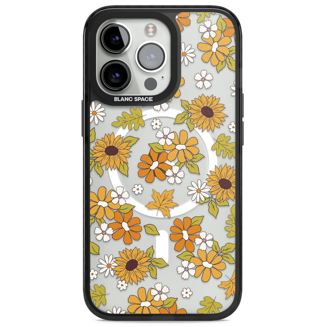 Boho Sunflowers Magsafe Black Impact Phone Case for iPhone 13 Pro, iPhone 14 Pro, iPhone 15 Pro