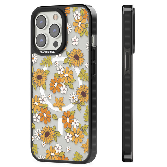 Boho Sunflowers Magsafe Black Impact Phone Case for iPhone 13 Pro, iPhone 14 Pro, iPhone 15 Pro