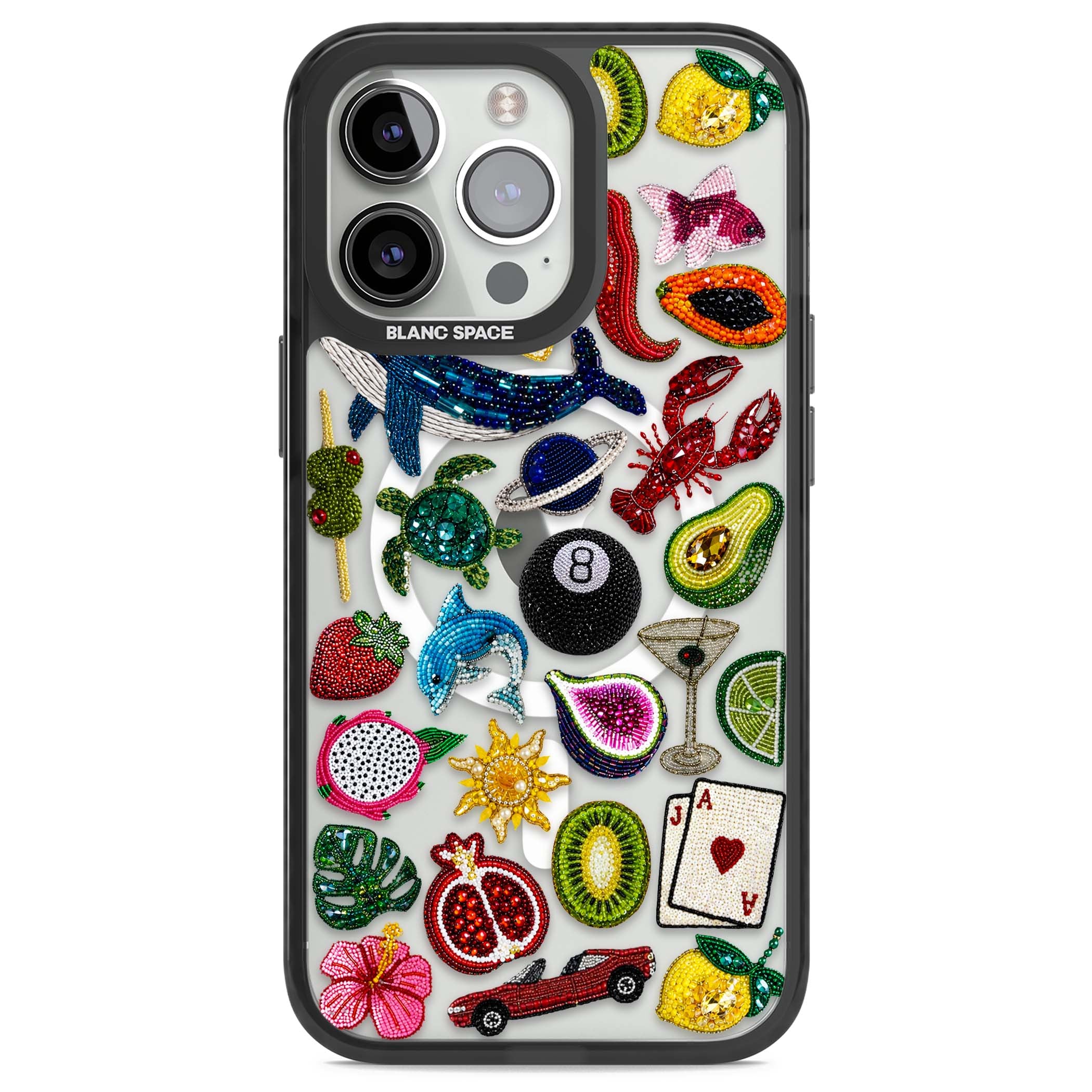 Beaded Mix cute iPhone case | Black Impact Magsafe case for iPhone 13 Pro, iPhone 14 Pro, iPhone 15 Pro