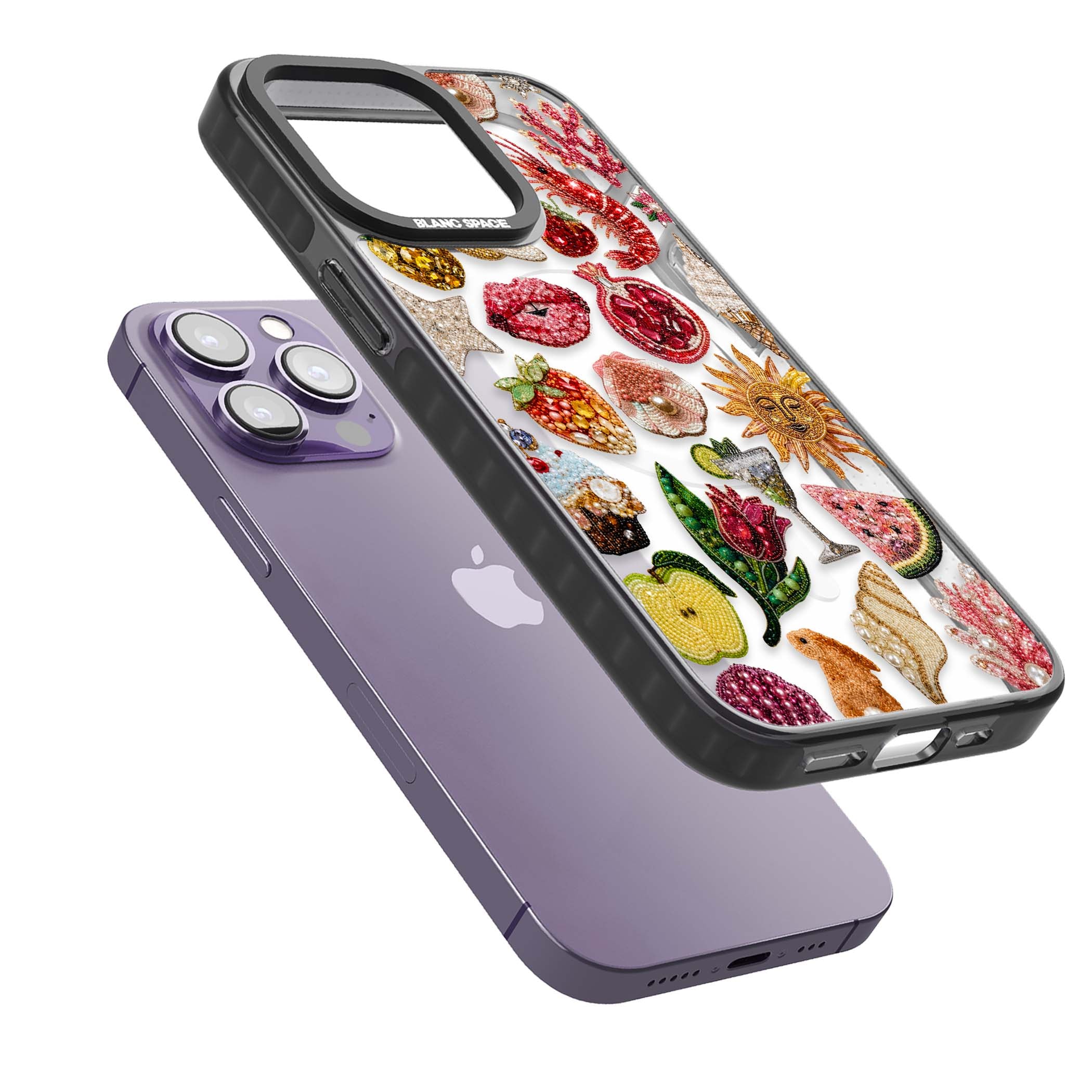 Beaded Riviera coquette iPhone case | Black Impact Magsafe case for iPhone 13 Pro, iPhone 14 Pro, iPhone 15 Pro